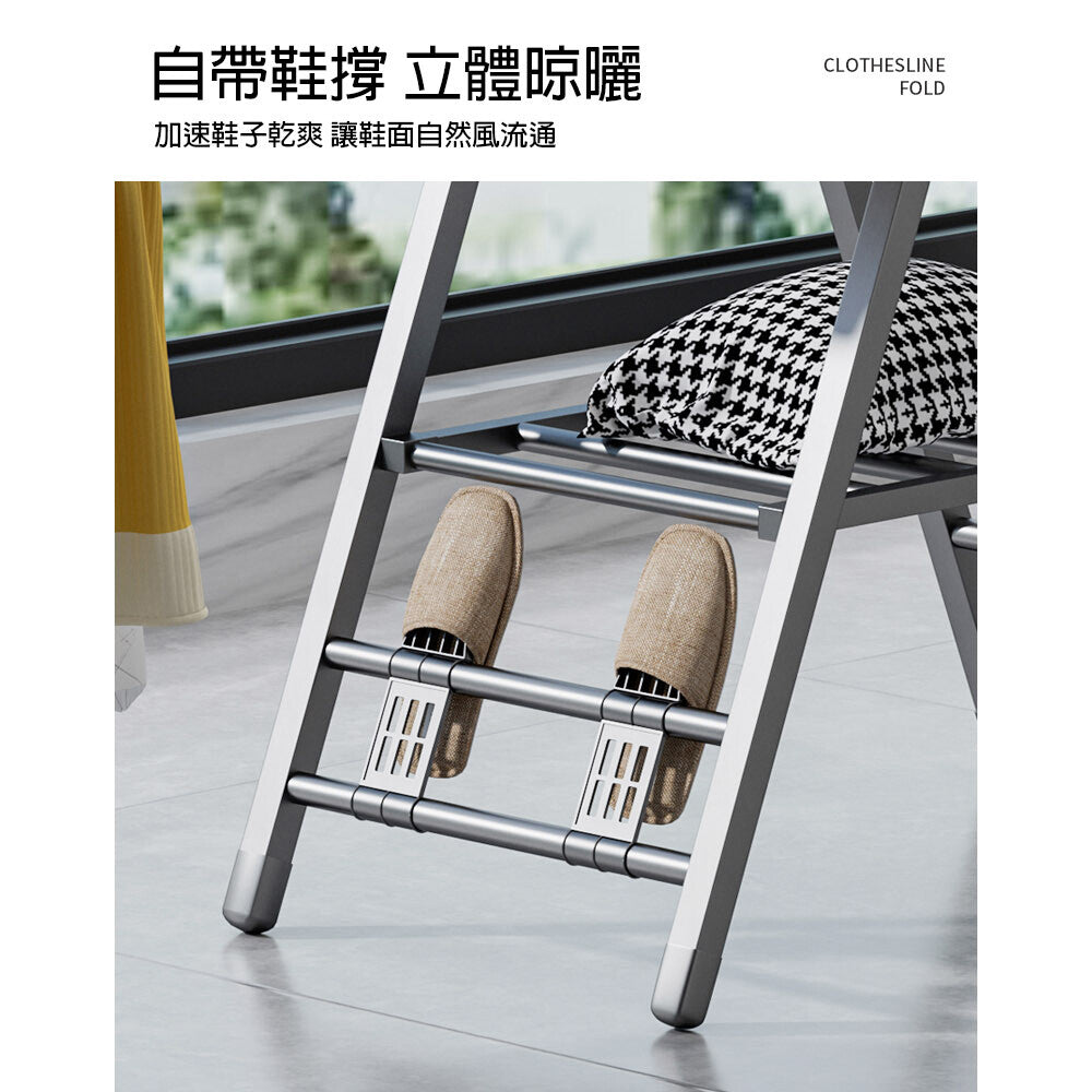 翼型三層附輪折疊曬衣架(晾衣架 曬衣架 衣架)